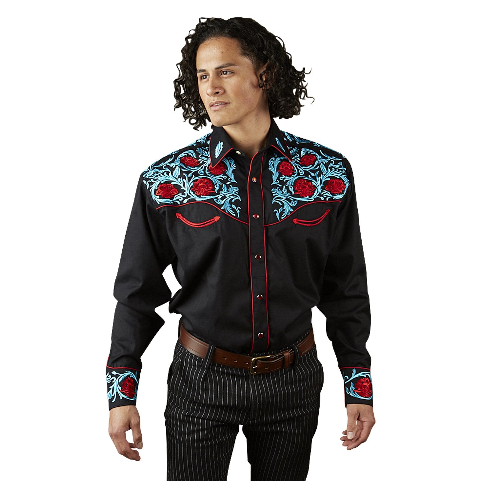 Rockmount Ranch Wear Men's Vintage Western Shirt Red Floral on Black