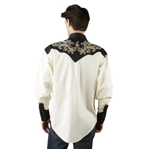 Rockmount Ranch Wear Men's Vintage Western Shirt Tan Floral on Black and Ivory Back