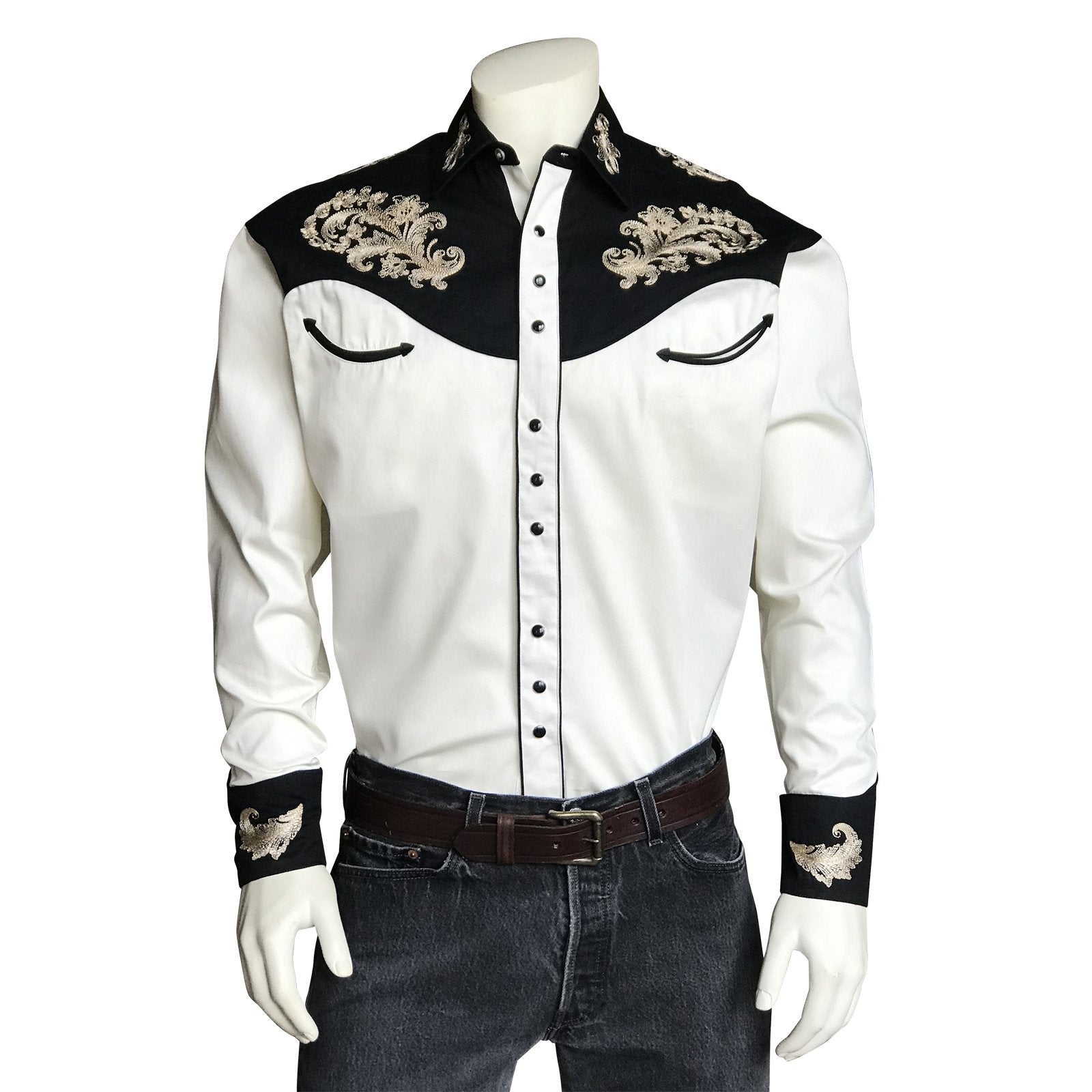 Men's Vintage Western Shirt Collection: Rockmount Fancy Floral on Ivory