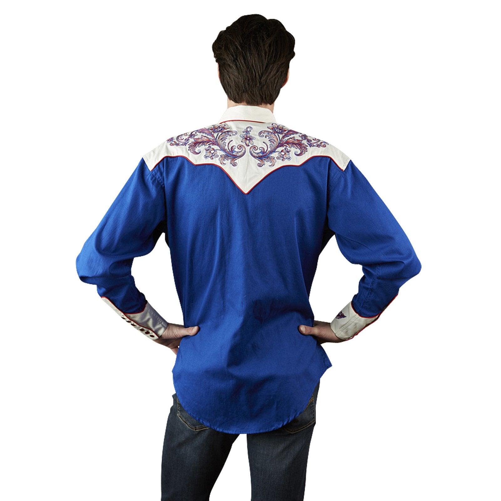 Rockmount Ranch Wear Men's Embroidered Floral Royal
