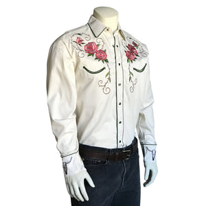 Rockmount Ranch Wear Mens Vintage Embroidery Floral and Longhorn Steer Skull Ivory Side