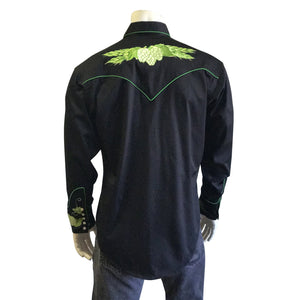 Vintage Inspired Western Men's Shirt Rockmount Ranch Wear Hops Black Back