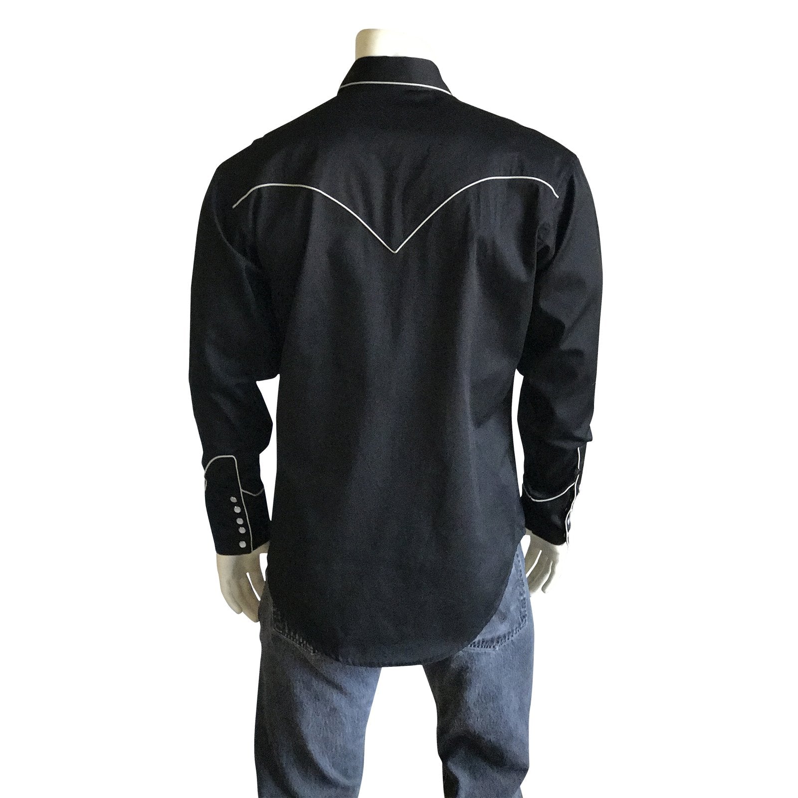 Rockmount Ranch Wear Men's Retro Shirt with Piping Black Front Tucked