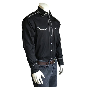 Rockmount Ranch Wear Men's Retro Shirt with Piping Black Side Tucked