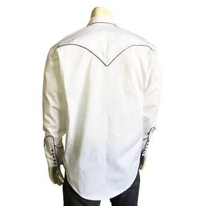 Rockmount Ranch Wear Men's Vintage Inspired Western Shirt White Black Piping Back #176799B