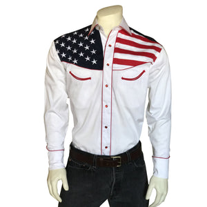 Rockmount Ranch Wear Men's Vintage Western Flag Shirt Front on Mannequin