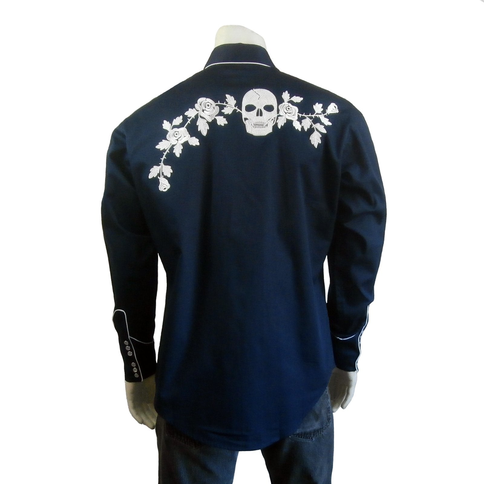 Rockmount Ranch Wear Men's Skull and Roses Shirt Navy Back