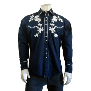 Rockmount Ranch Wear Men's Skull and Roses Shirt Navy Front