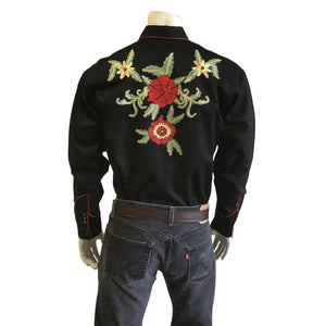Vintage Inspired Western Shirt Men's Rockmount Ranch Wear Fancy Floral Embroidery Back