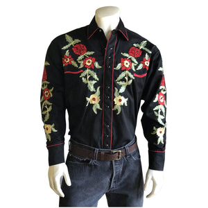 Vintage Inspired Western Shirt Men's Rockmount Ranch Wear Fancy Floral Embroidery Front