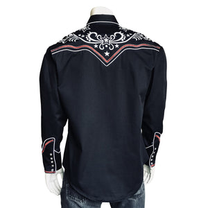 Rockmount Ranch Wear Men's Vintage Western Shirt Star & Scroll Embroidery Black Back