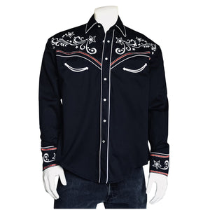 Rockmount Ranch Wear Men's Vintage Western Shirt Star & Scroll Embroidery Black Front