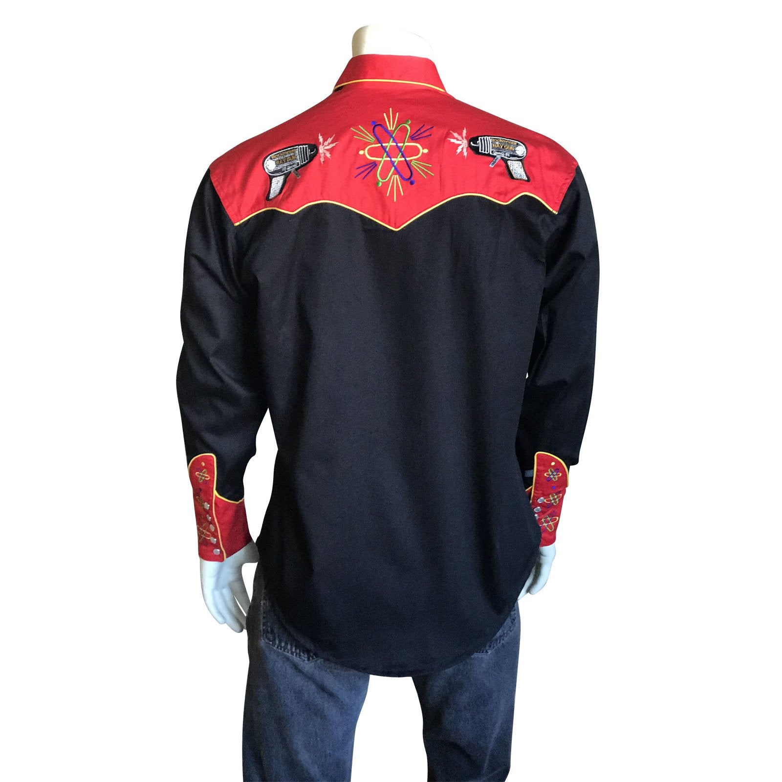 Rockmount Ranch Wear Mens Vintage Western Shirt Atomic Cowboy with Ray Guns Front