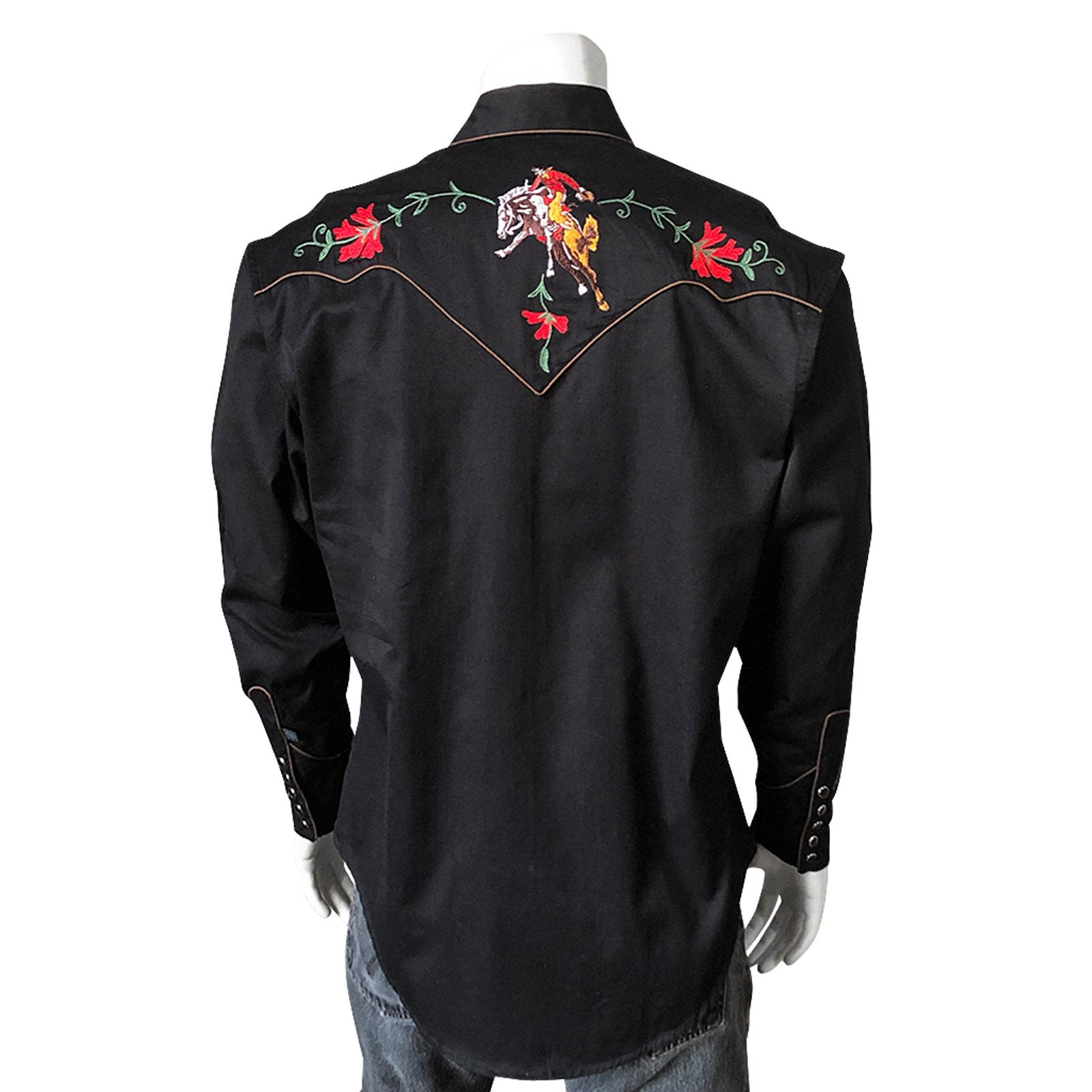 Rockmount Ranch Wear Men's Embroidery Bucking Bronc Black Front #176840B