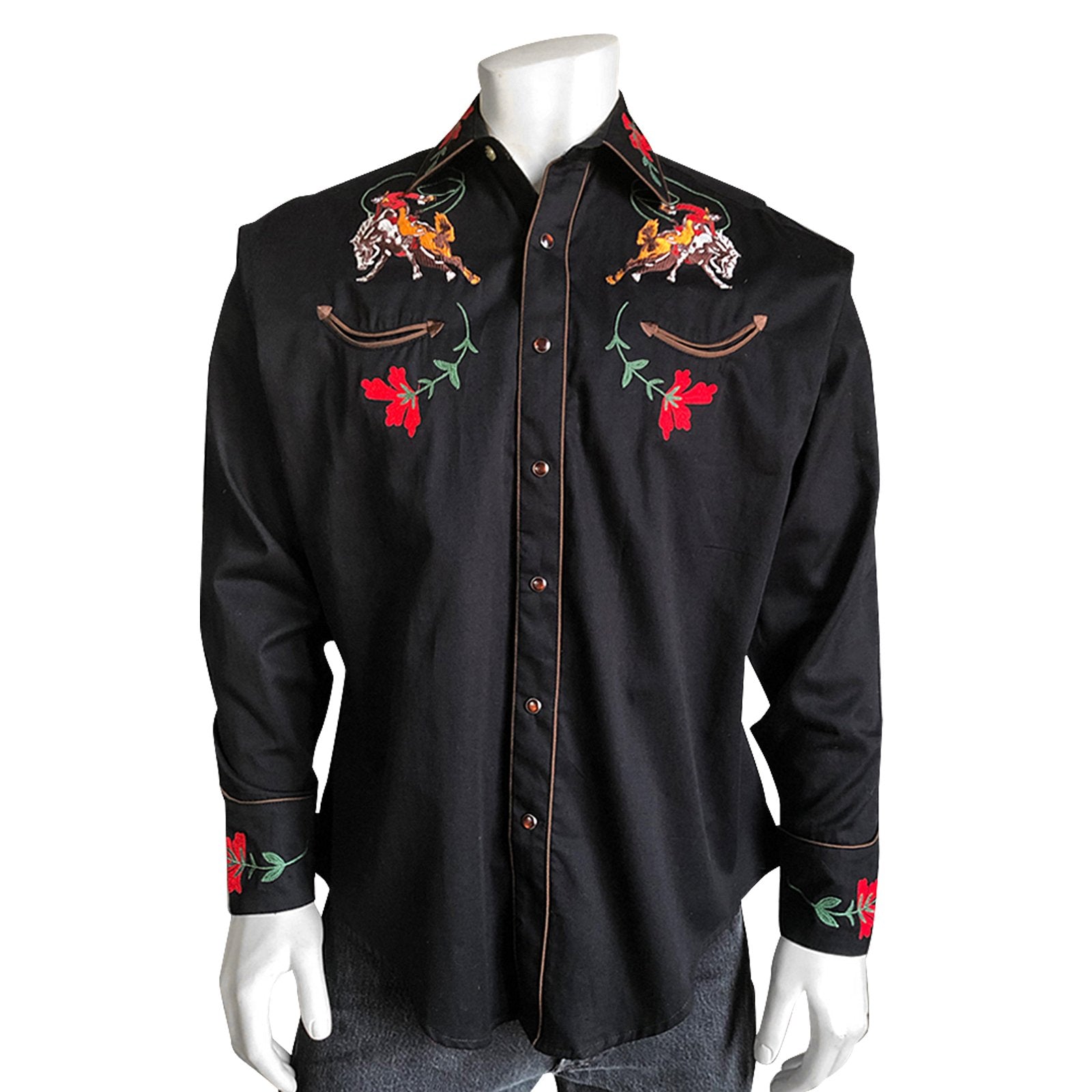 Rockmount Ranch Wear Men's Embroidery Bucking Bronc Black Front #176840B