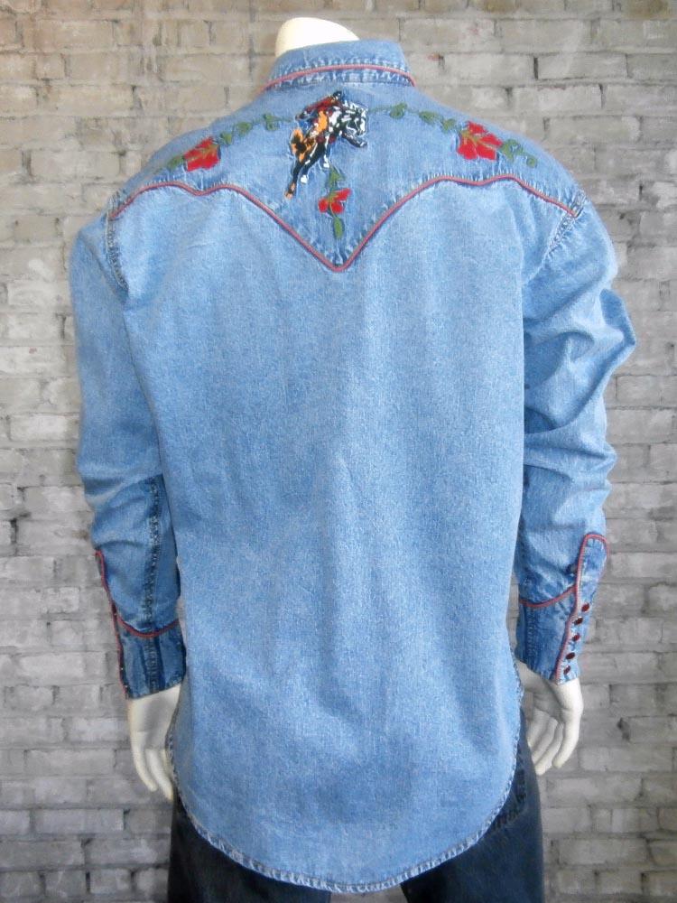Rockmount Ranch Wear Men's Embroidered Bronc Denim Back #176840C