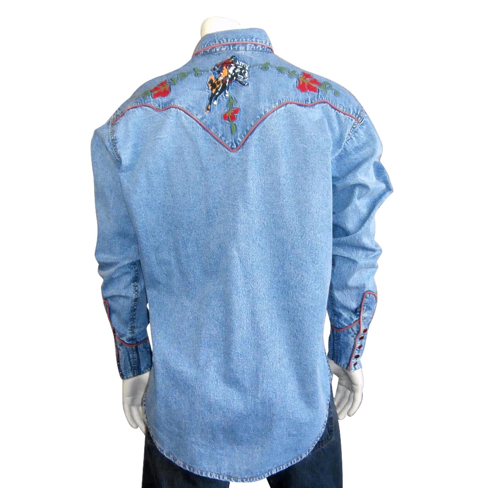 Rockmount Ranch Wear Men's Embroidered Bronc Denim Back #176840C