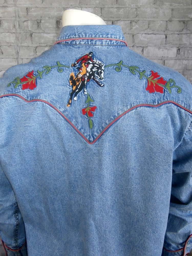 Rockmount Ranch Wear Men's Embroidered Bronc Denim Back #176840C