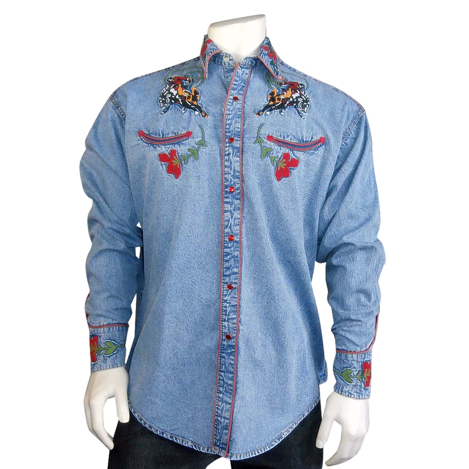 Rockmount Ranch Wear Men's Embroidered Bronc Denim Front #176840C