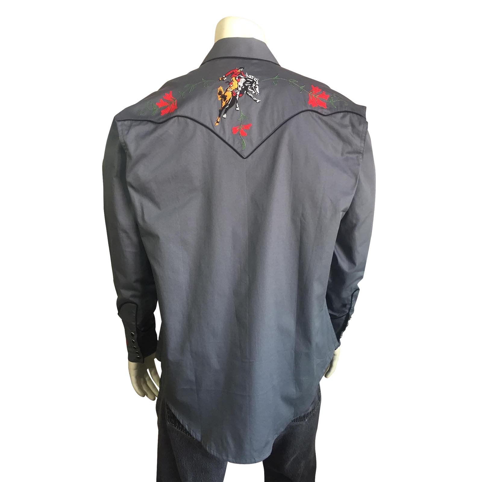 Rockmount Ranch Wear Men's Vintage Inspired Bucking Bronc Embroidered Shirt Back #176840A
