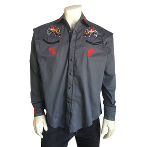 Rockmount Ranch Wear Men's Vintage Inspired Bucking Bronc Embroidered Shirt Front #176840A