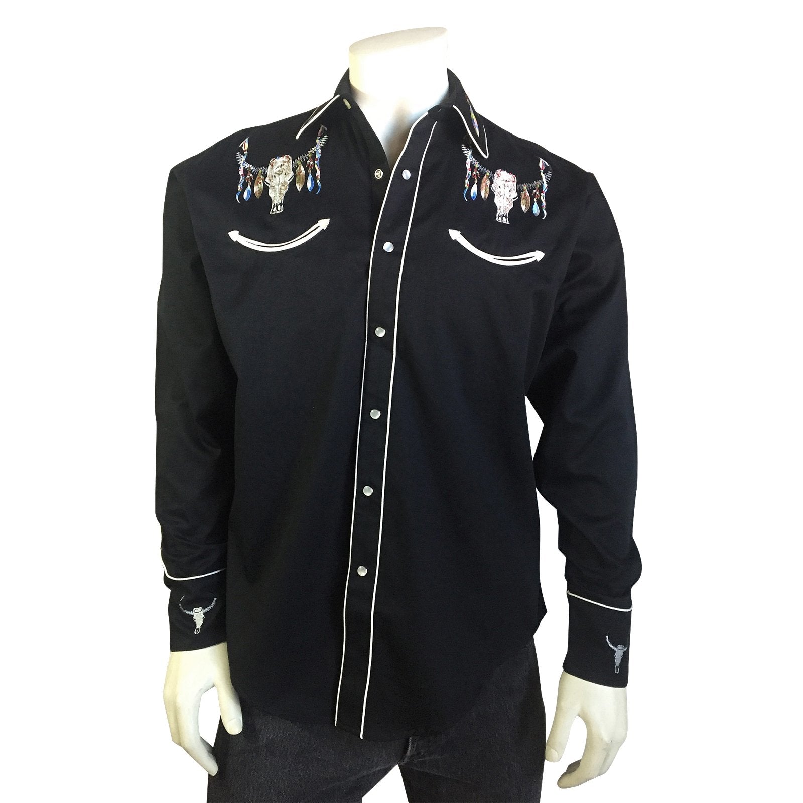 Rockmount Ranch Wear Men's Steer Skull Front Black #176841