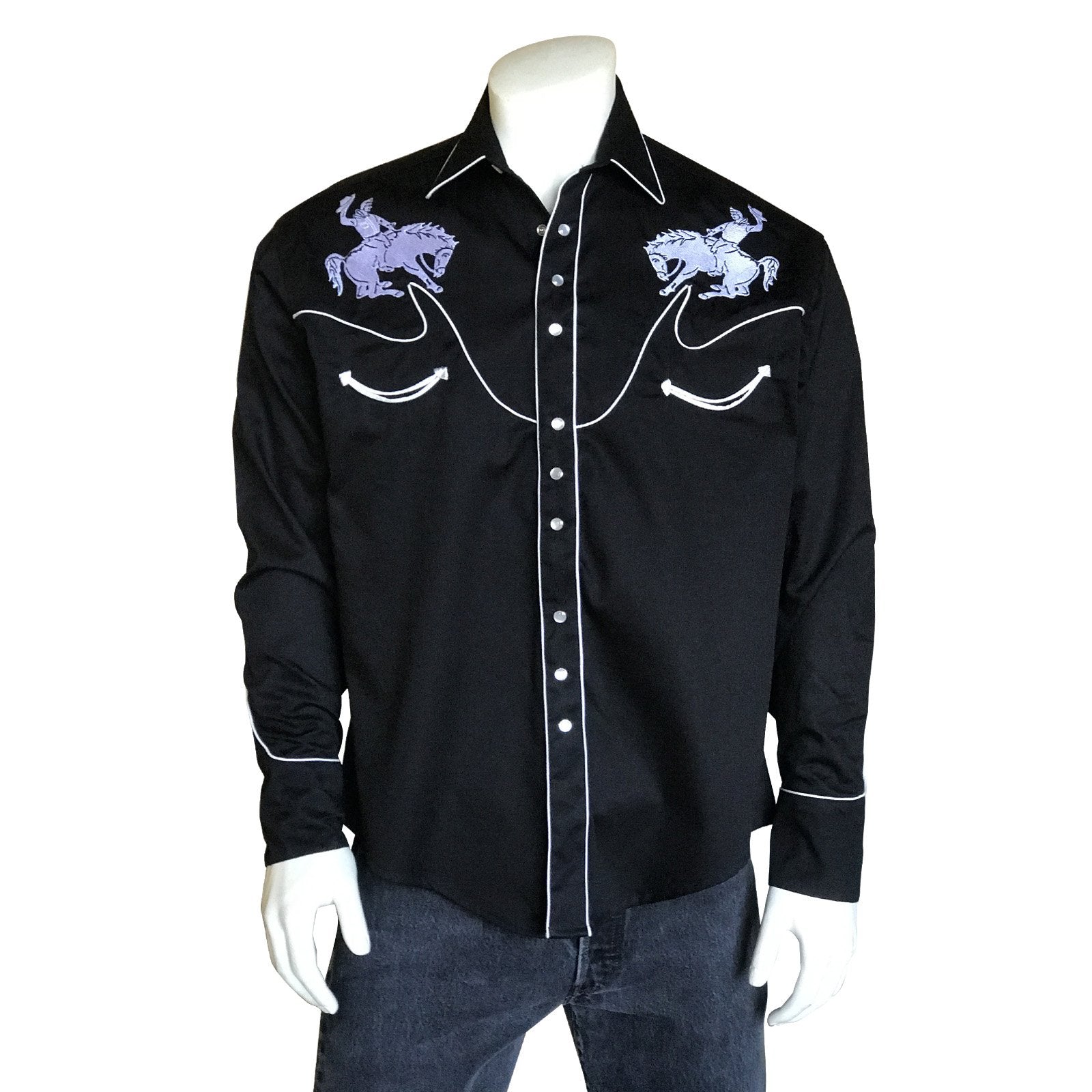 Rockmount Ranch Wear Men's Western Vintage Bucking Bronc Untucked Front