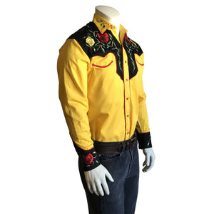 Rockmount Ranch Wear Men's Vintage Western Shirt Floral on Gold Tucked Side