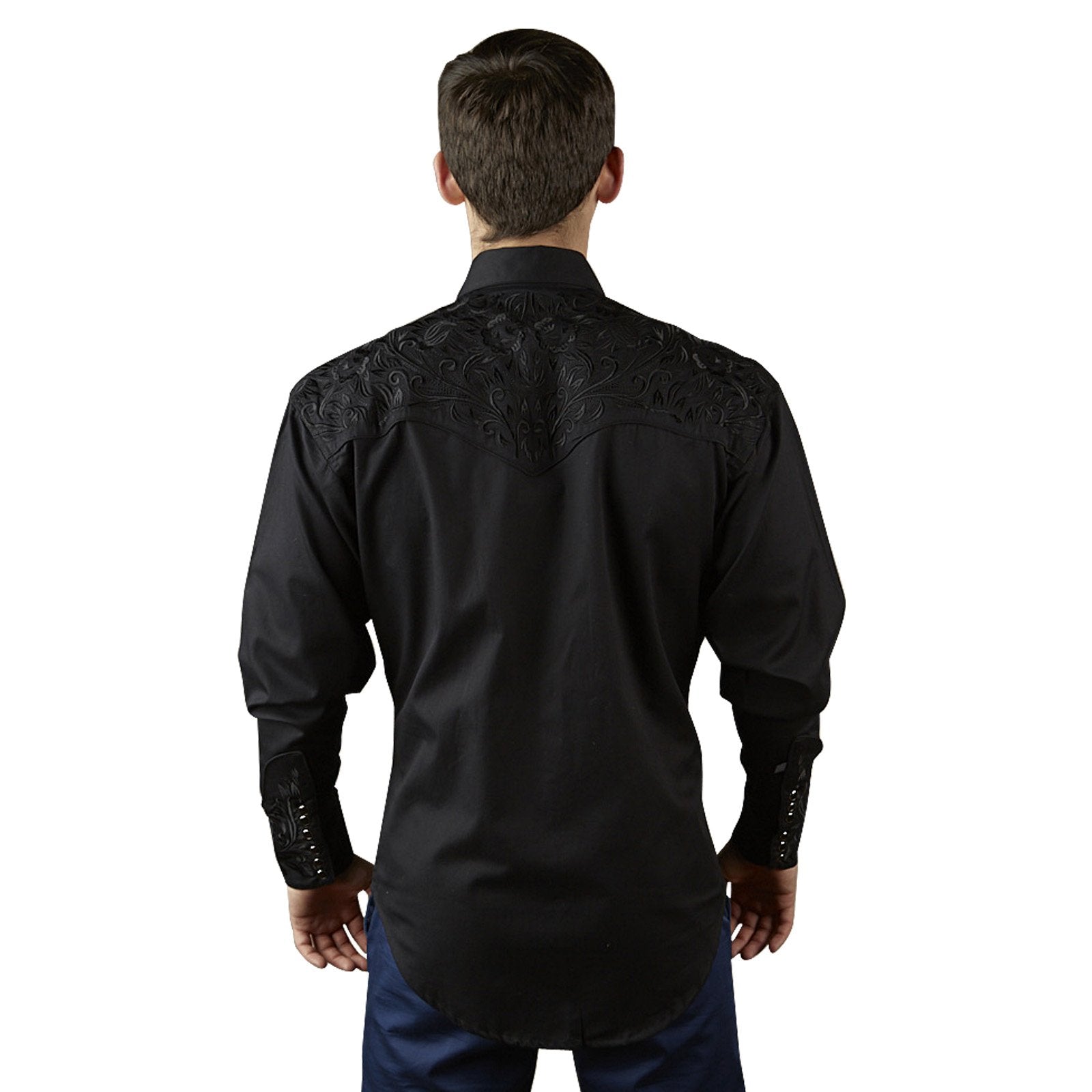 Rockmount Ranch Wear Men's Vintage Western Shirt Floral Embroidery Black Front