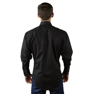 Rockmount Ranch Wear Men's Vintage Western Shirt Floral Embroidery Black Back