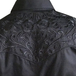 Rockmount Ranch Wear Men's Vintage Western Shirt Floral Embroidery Black Detail