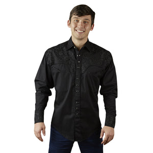 Rockmount Ranch Wear Men's Vintage Western Shirt Floral Embroidery Black Front