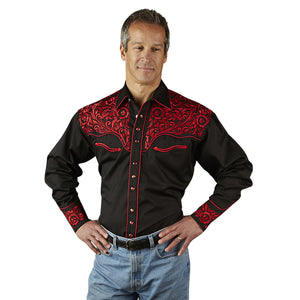 Vintage Inspired Western Shirt Men's Rockmount Ranch Wear Tooling Red Model Front