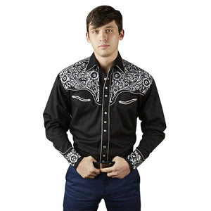 Vintage Inspired Western Shirt Men's Rockmount Ranch Wear Tooling Silver Front