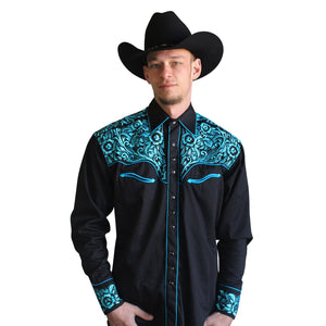 Vintage Inspired Western Shirt Men's Rockmount Ranch Wear Tooling Turquoise Modeled