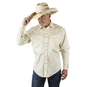 Vintage Inspired Western Shirt Men's Rockmount Ranch Wear Tooling Tan Front