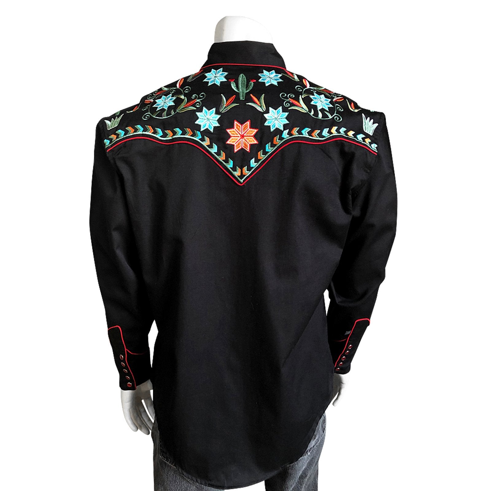 Rockmount Ranch Wear Men's Agave Cactus Floral Embroidery Black Front
