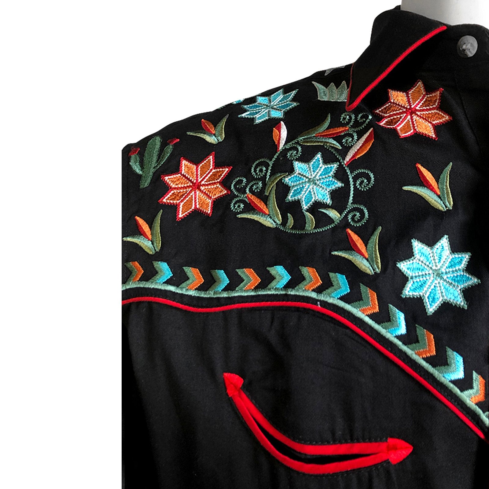 Rockmount Ranch Wear Men's Agave Cactus Floral Embroidery Black Detail
