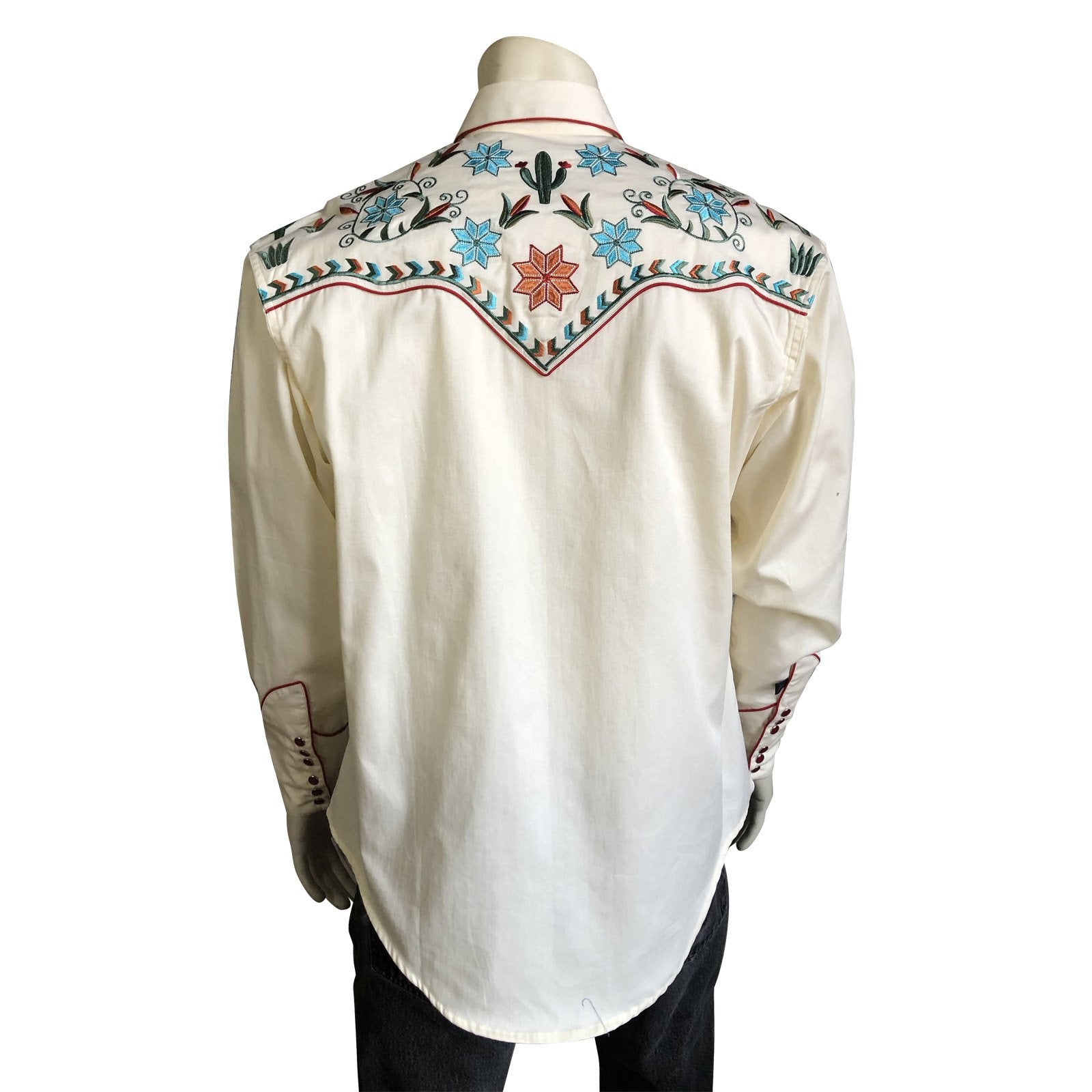 Rockmount Ranch Wear Men's Agave Cactus Floral Embroidery Ivory Front 