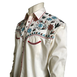 Rockmount Ranch Wear Men's Agave Cactus Floral Embroidery Ivory Side