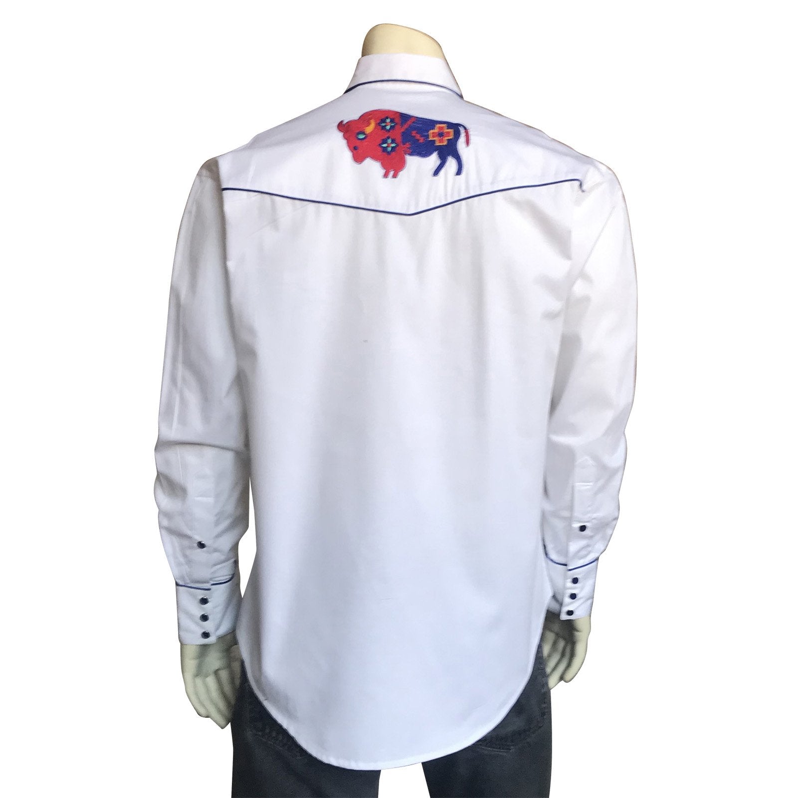 Rockmount Ranch Wear Men's Embroidered Bison White #6868