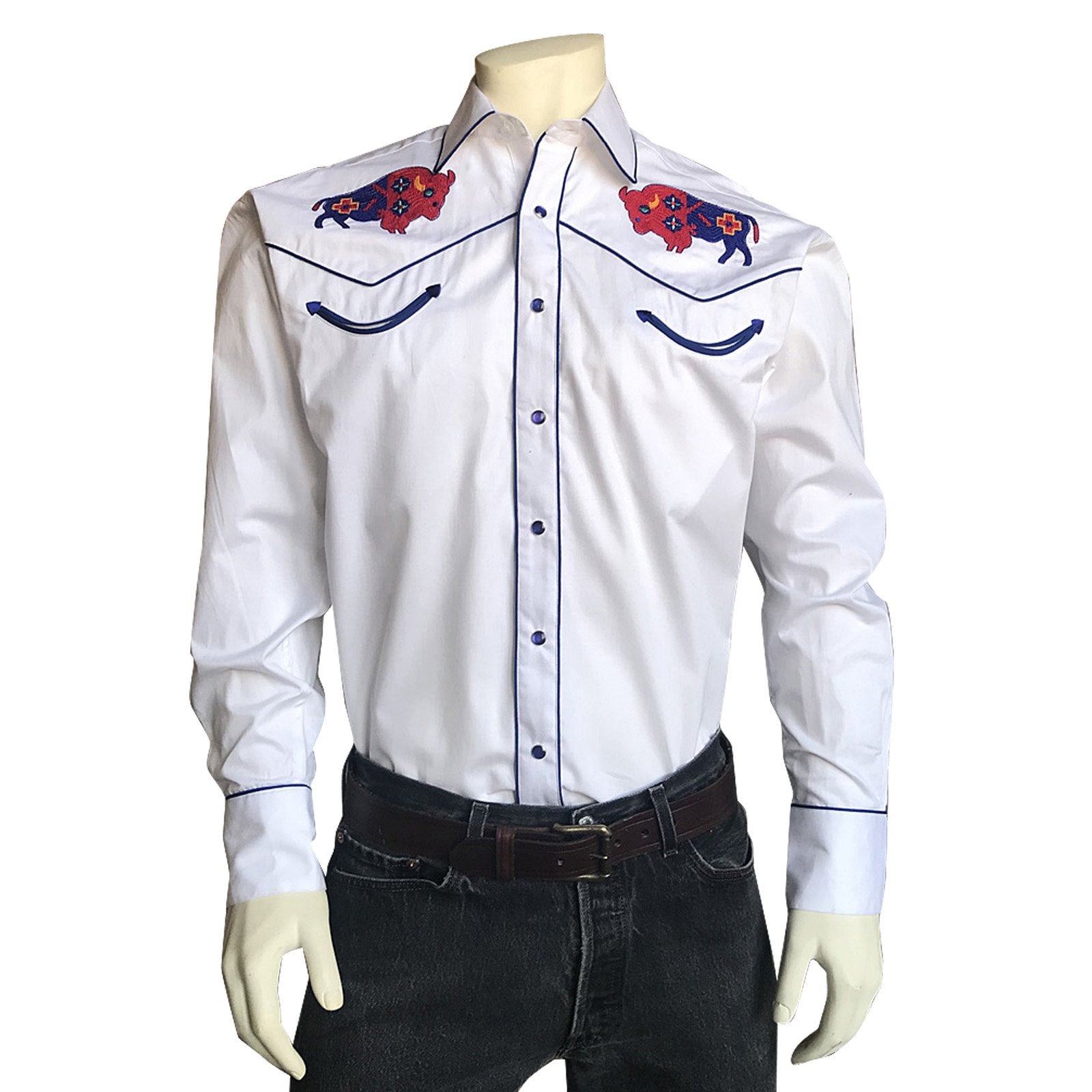 Rockmount Ranch Wear Embroidered Bison White Front #6868