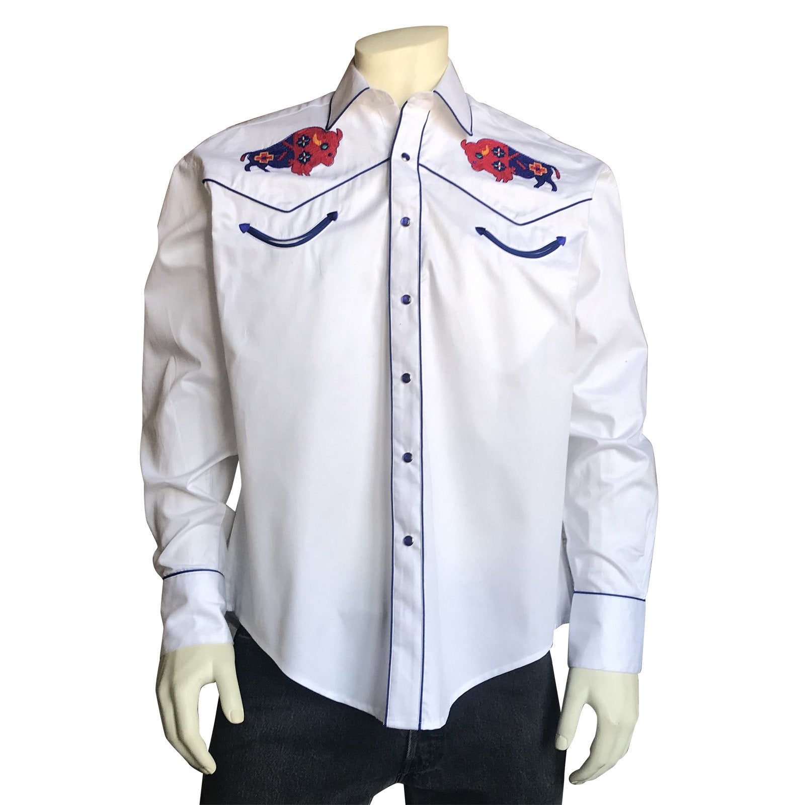 Rockmount Ranch Wear Men's Embroidered Bison White #6868