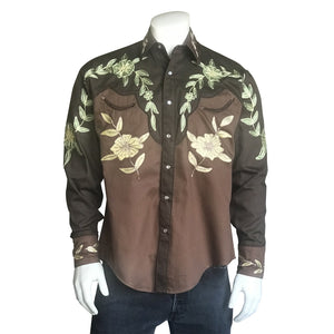 Rockmount Ranch Wear Men's Vintage Western Shirt Floral Brown and Gold Untucked