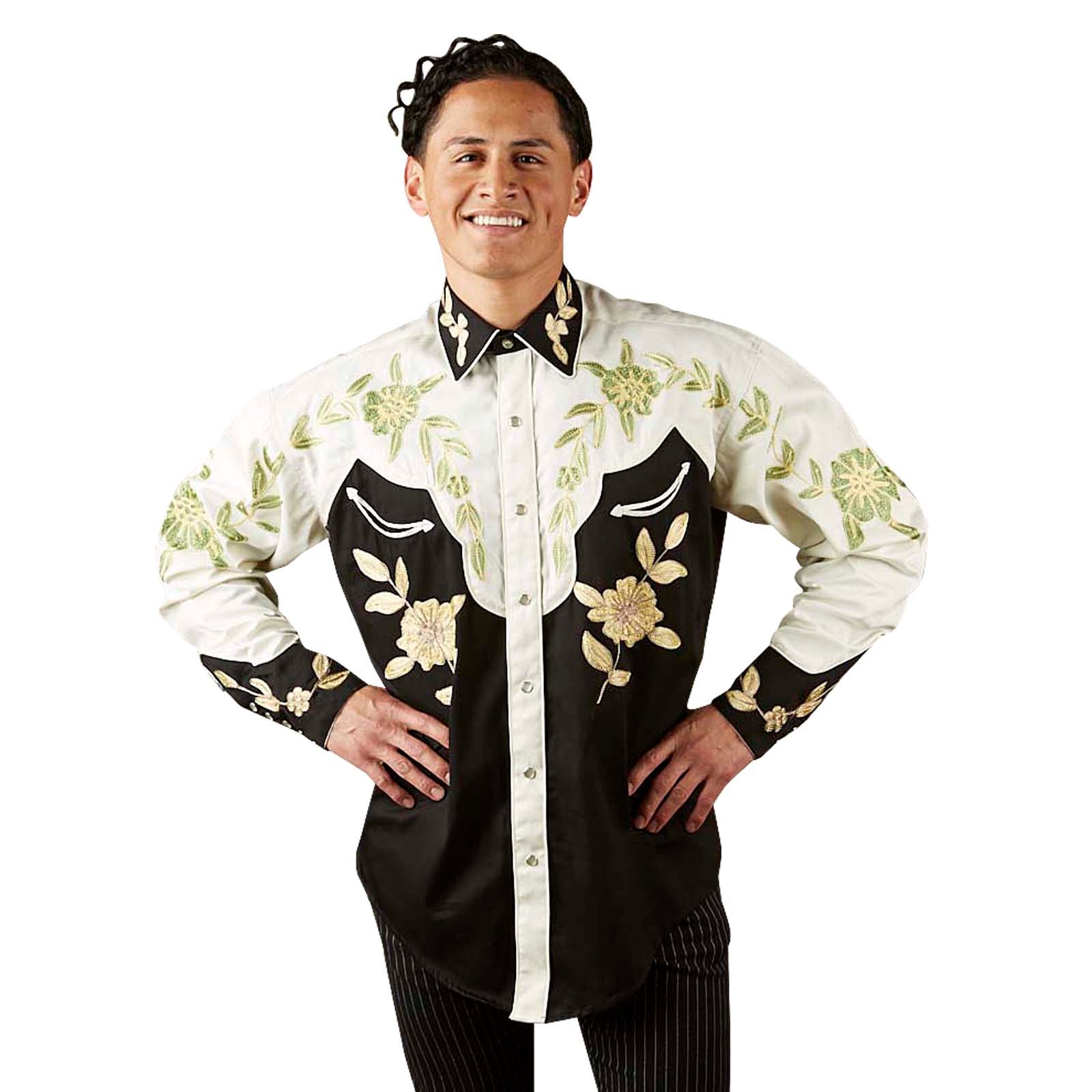 Men's Vintage Western Shirt Collection: Rockmount Fancy Floral Two Tone Black