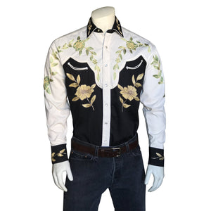 Vintage Inspired Western Shirt Men's Rockmount Ranch Wear 2 Tone Embroidery Front on Mannequin