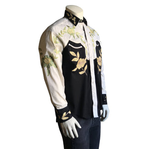 Vintage Inspired Western Shirt Men's Rockmount Ranch Wear 2 Tone Embroidery Side on Mannequin