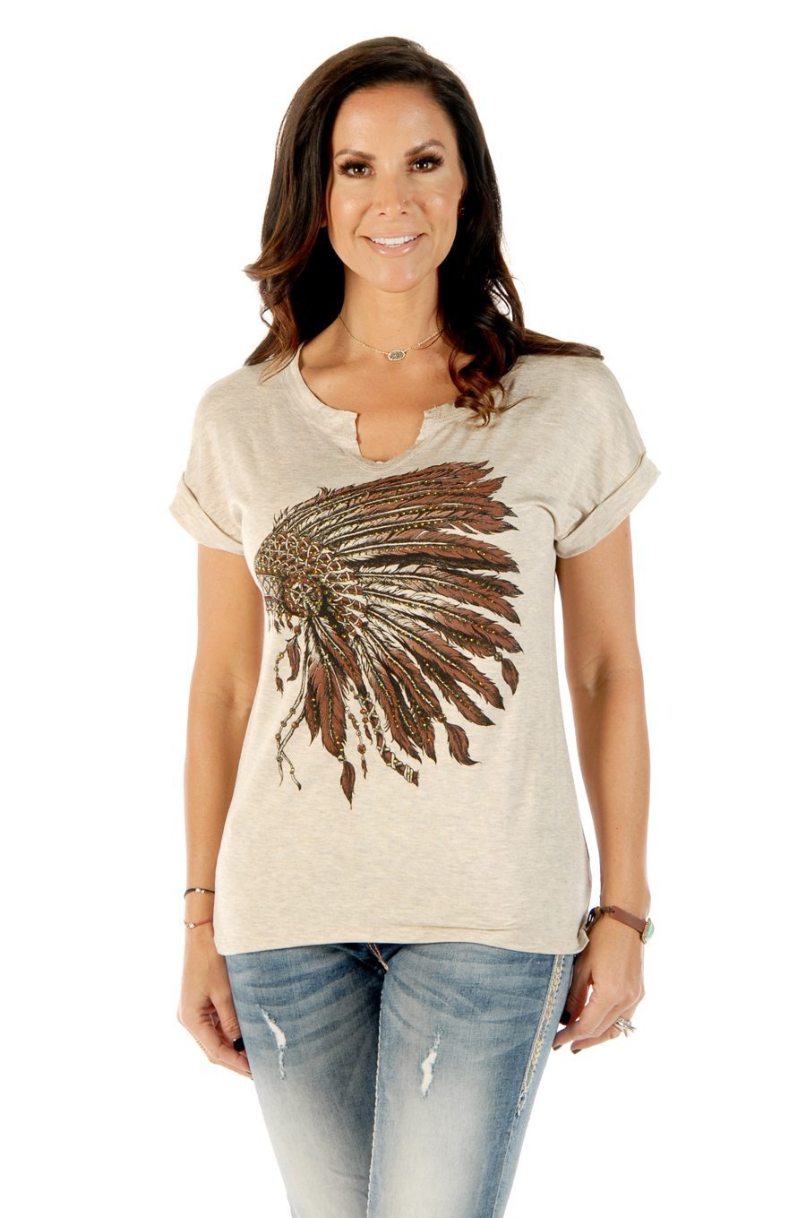 Liberty Wear Women's T-Shirt Battle Headdress Oat Front 