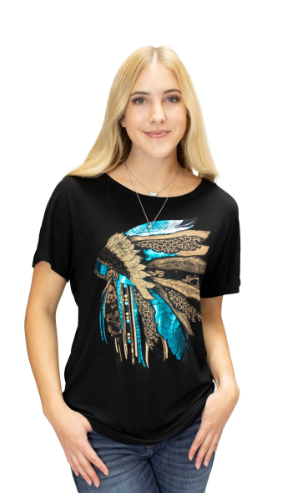 Liberty Wear Ladies' Top Vibrant Headdress Front Black