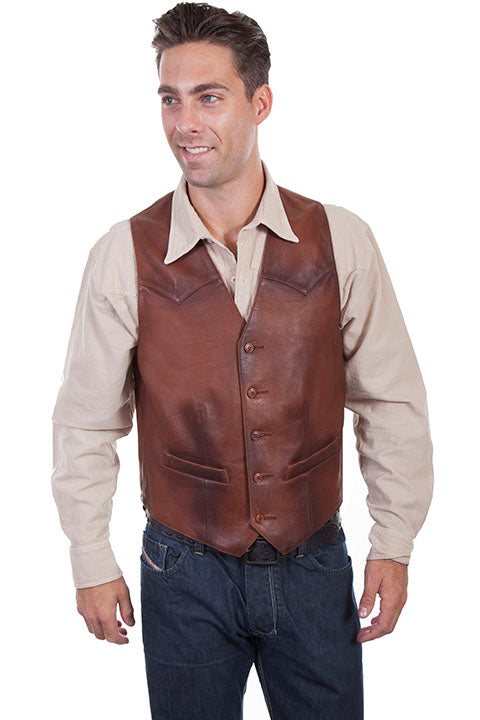 Scully Men's Two Tone Leather Vest Brown Front